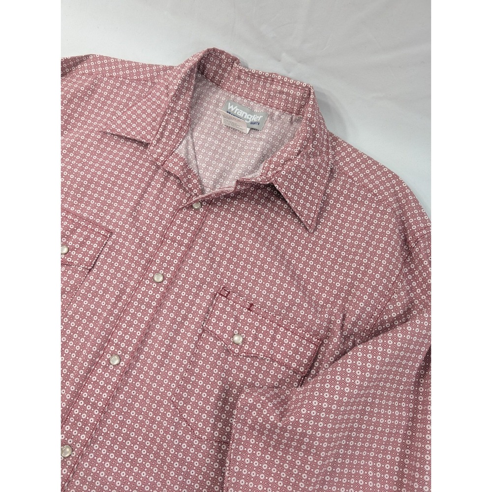 Wrangler Wrancher Mens XLarge‎ Red Geometric Pearl Snap Western Shirt